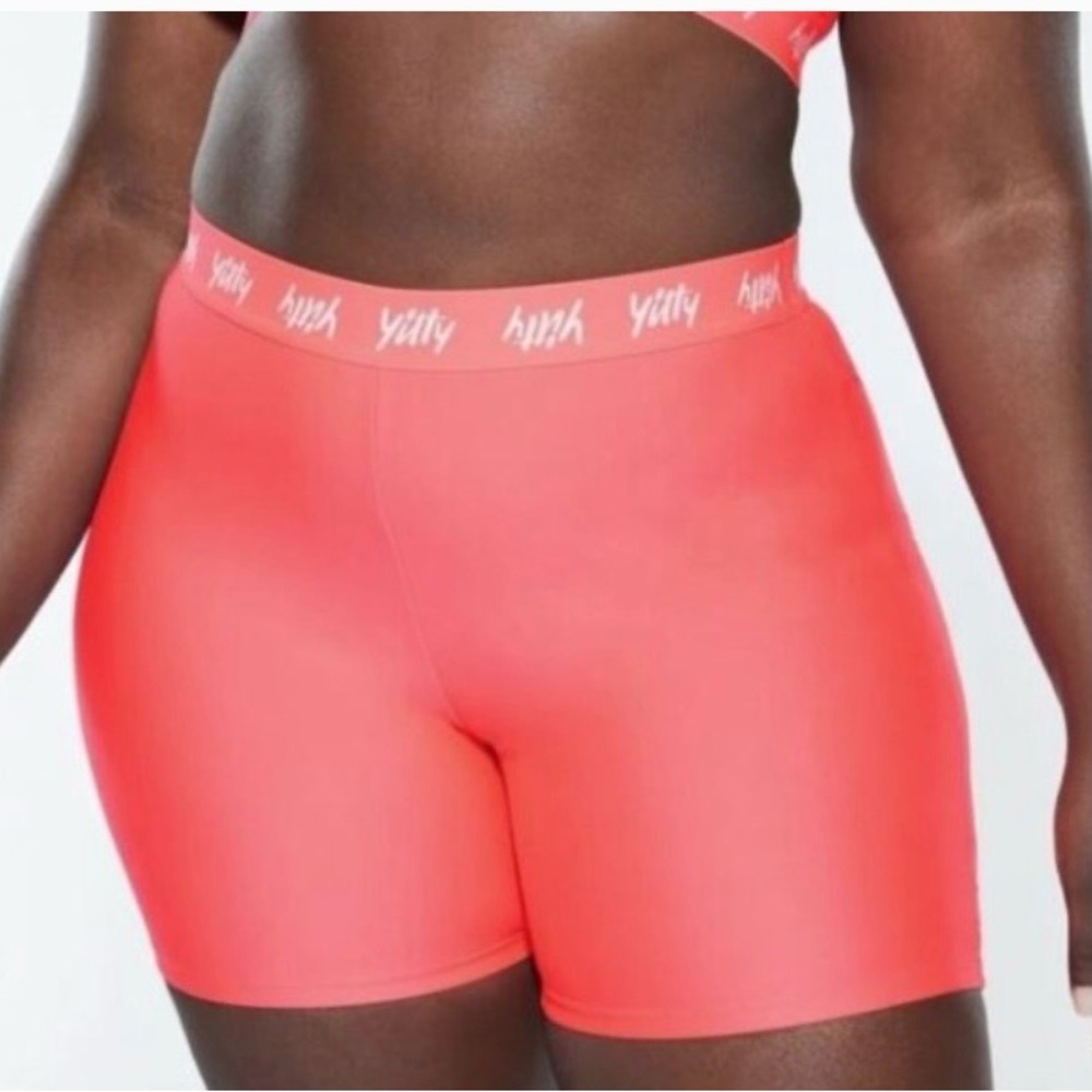 YITTY Hot Coral-Pink Bike Shorts with Logo Waistband